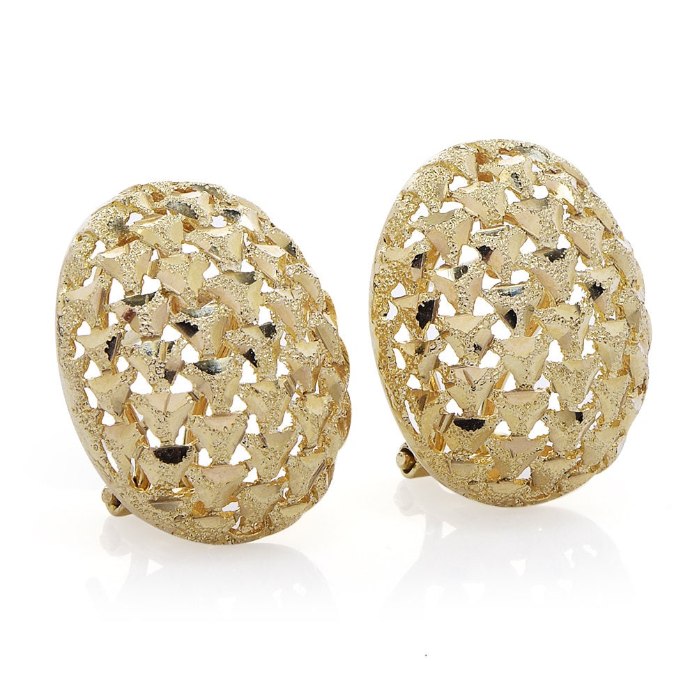 Estate 14K Yellow Gold Weaved Dome Earrings with Open Work