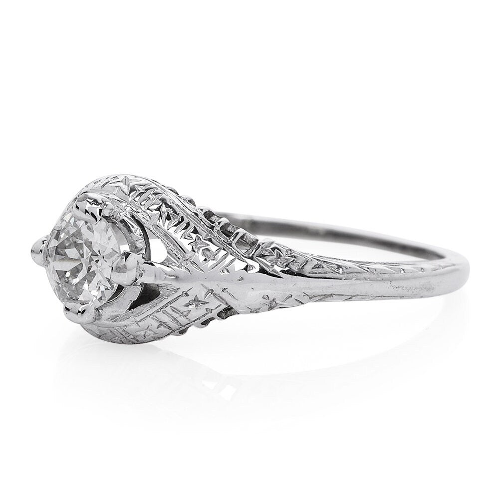 Antique Old European Cut 0.50ct Diamond Filigree Engagement Ring in 18K Gold