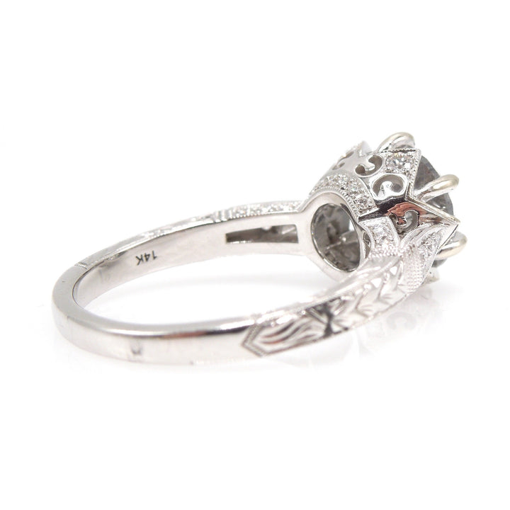2.55ct Salt and Pepper Grey Diamond in Art Deco Style White Gold Mounting
