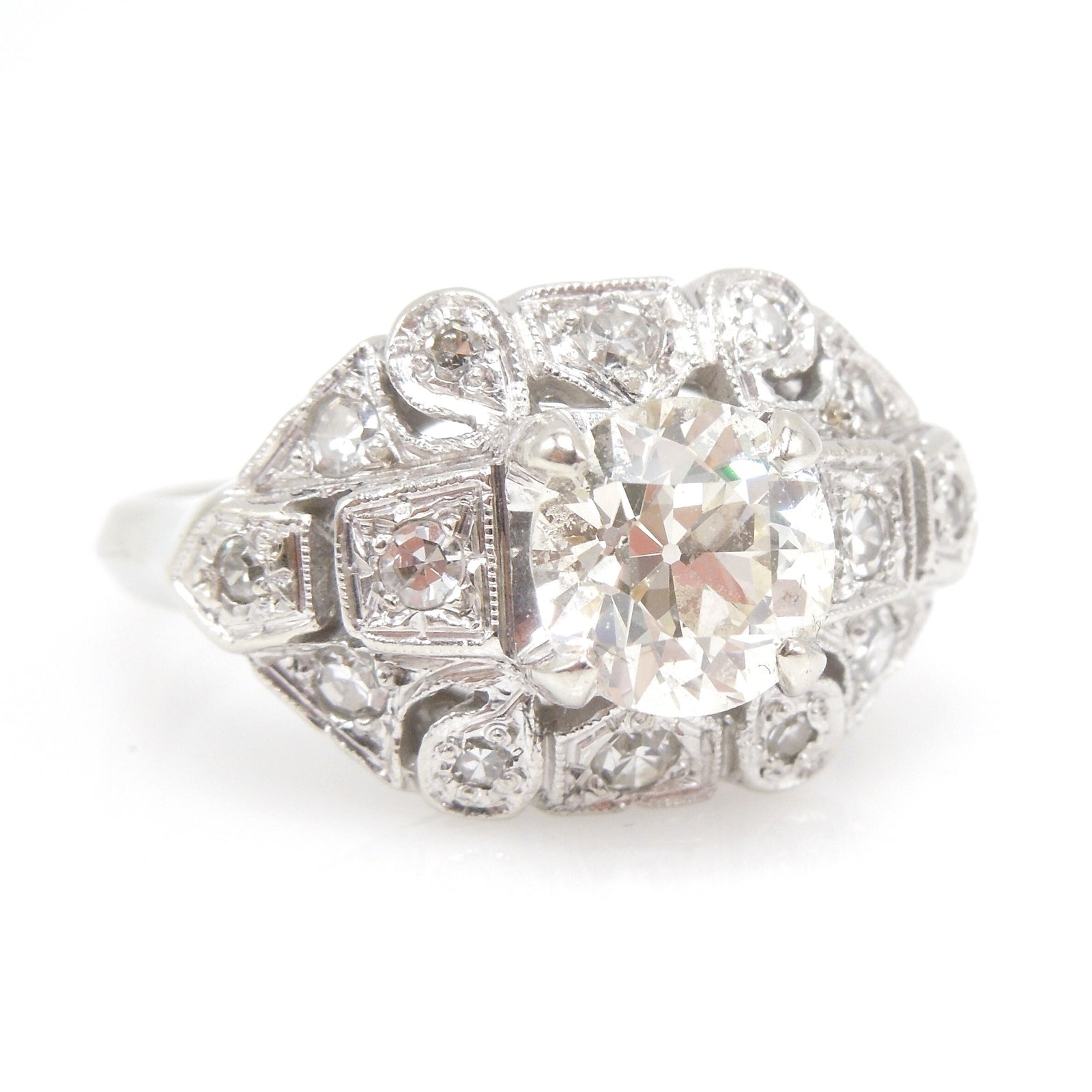 1.18ct Old European Cut Wide Diamond Engagement Ring in 14K White Gold