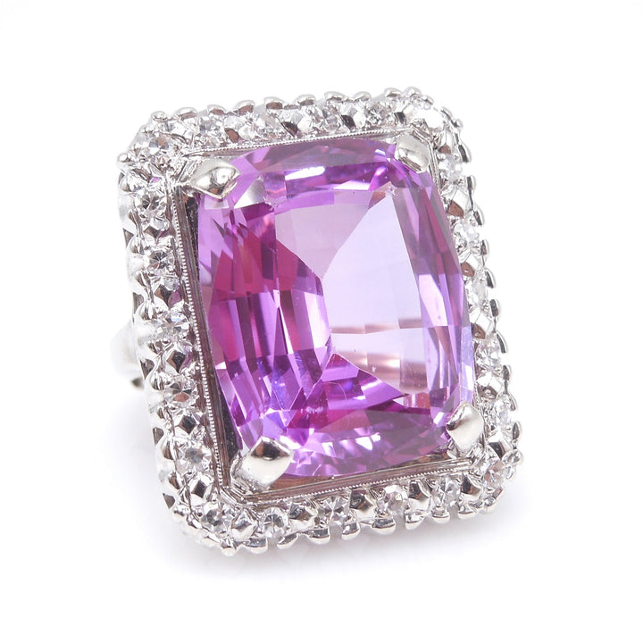Large Oval Cut Pink Sapphire Ring with Diamond Halo in White Gold