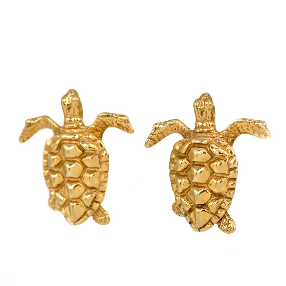 Estate 14K Yellow Gold Sea Turtle Stud Earrings