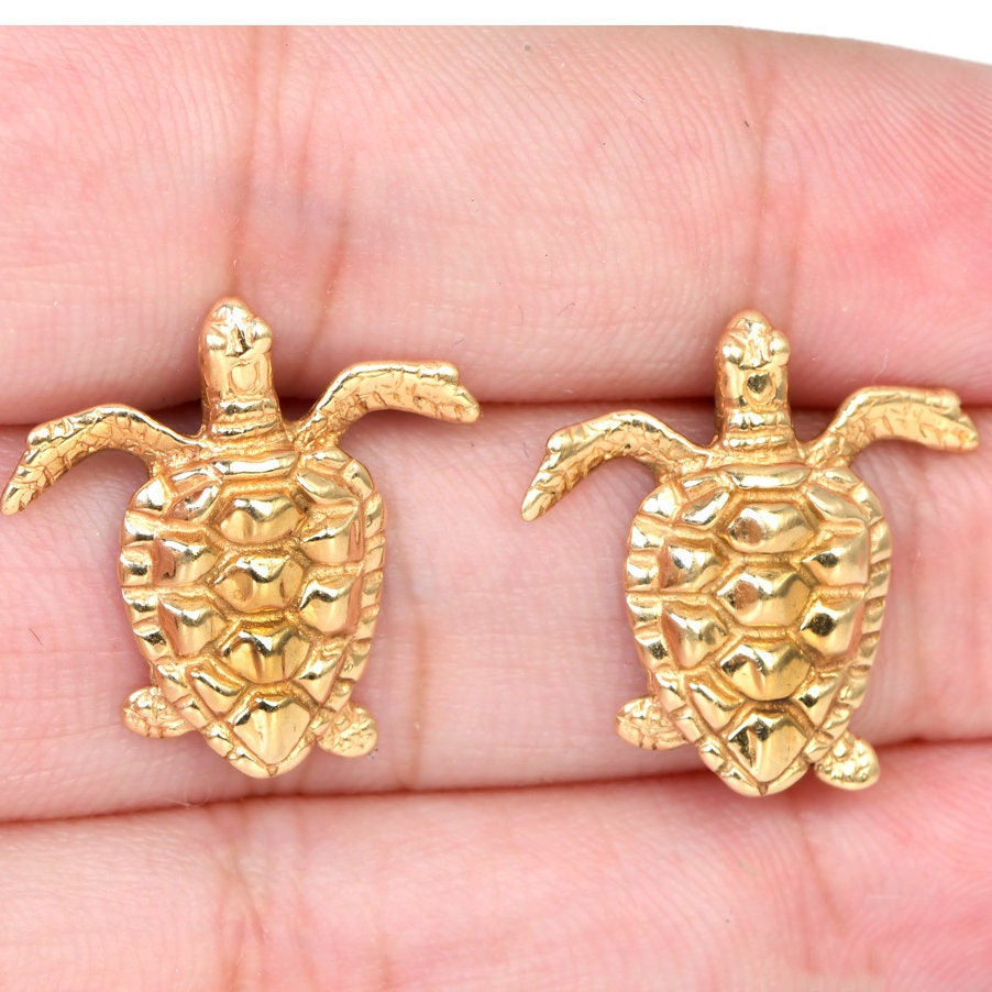 Estate 14K Yellow Gold Sea Turtle Stud Earrings
