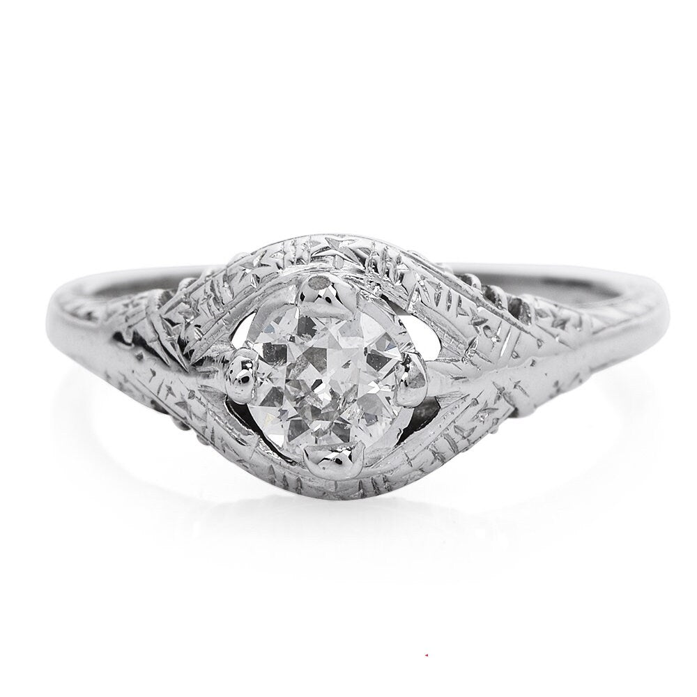 Antique Old European Cut 0.50ct Diamond Filigree Engagement Ring in 18K Gold