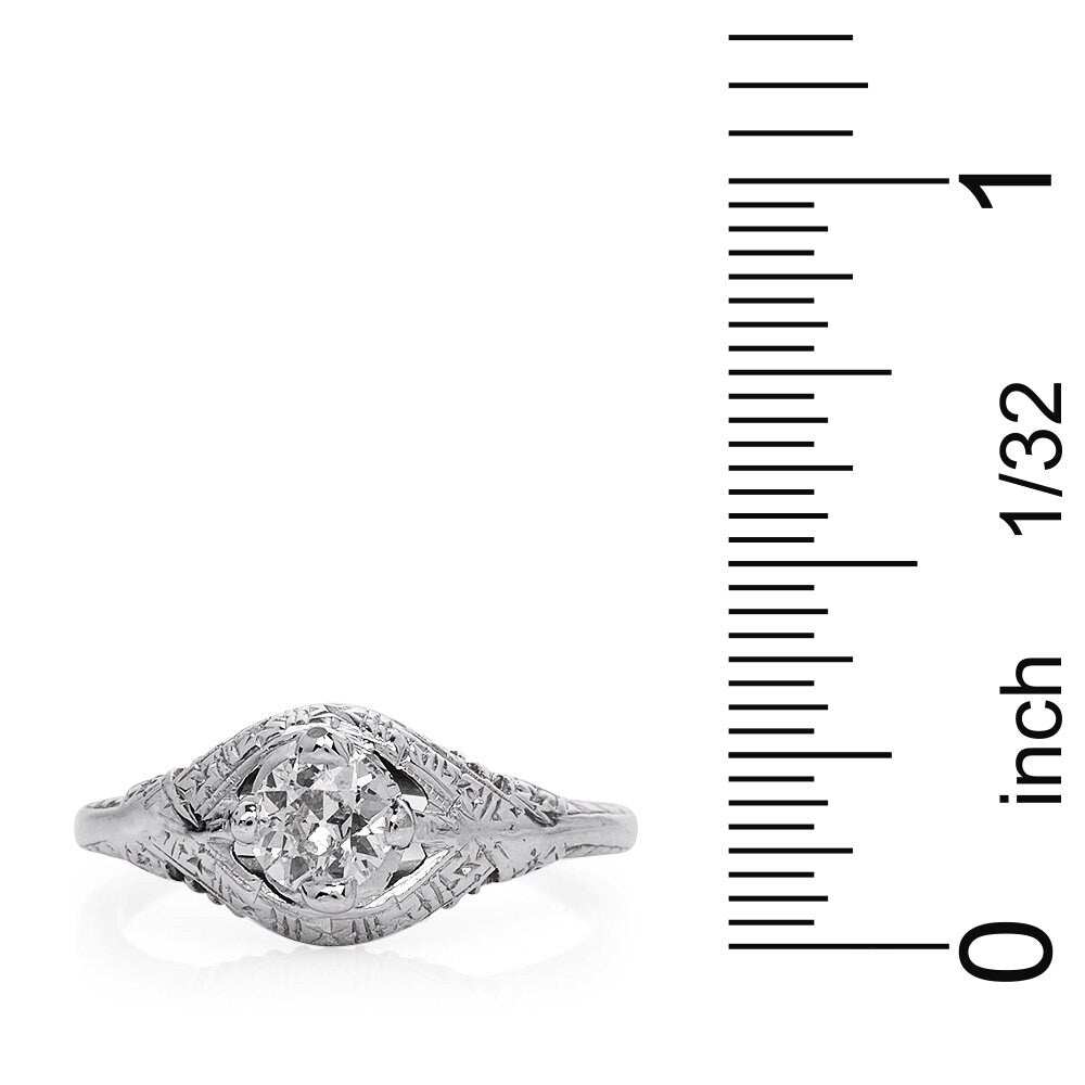 Antique Old European Cut 0.50ct Diamond Filigree Engagement Ring in 18K Gold