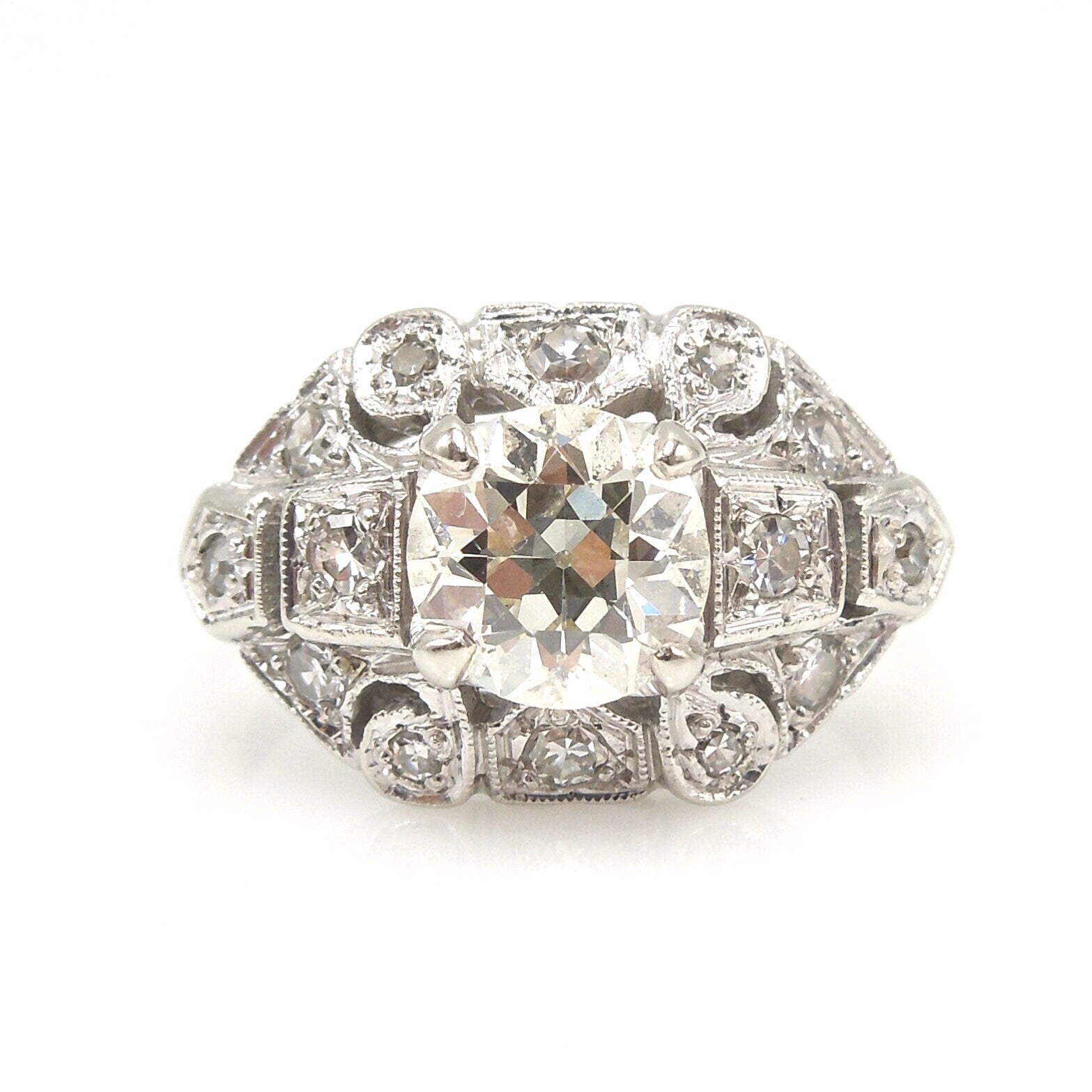 1.18ct Old European Cut Wide Diamond Engagement Ring in 14K White Gold