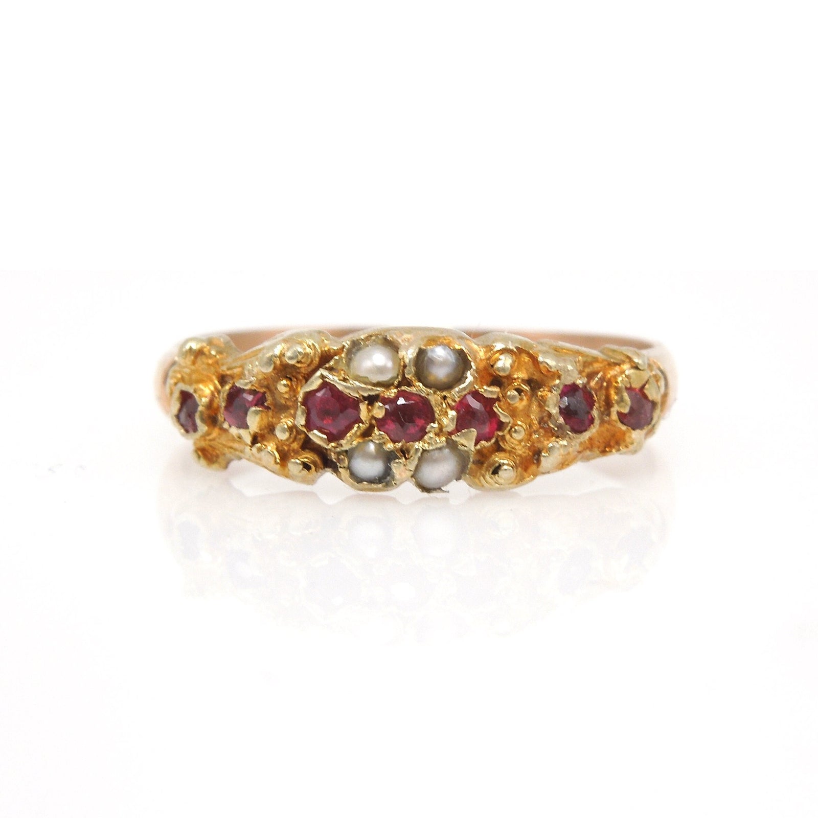 Petite Victorian Ruby and Seed Pearl Yellow Gold Band