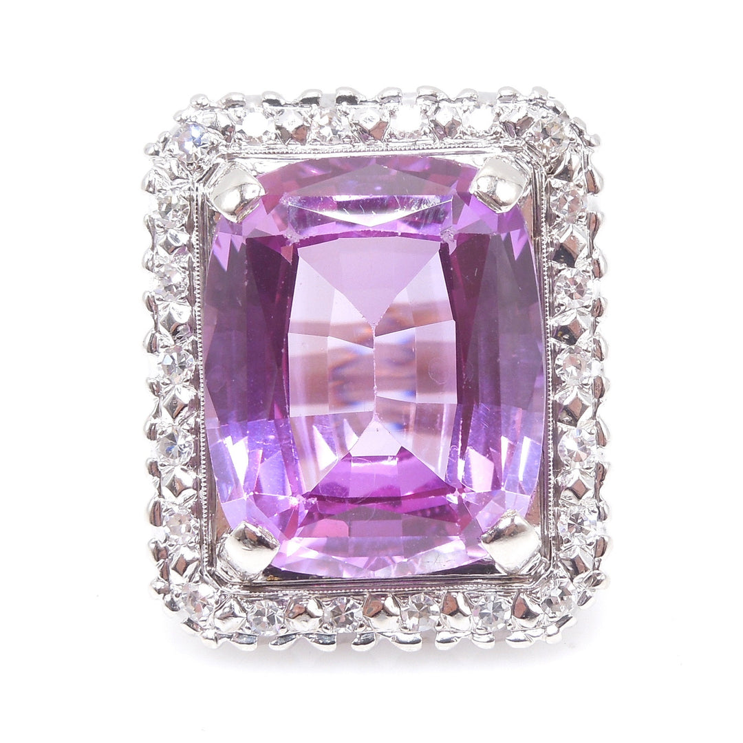 Large Oval Cut Pink Sapphire Ring with Diamond Halo in White Gold