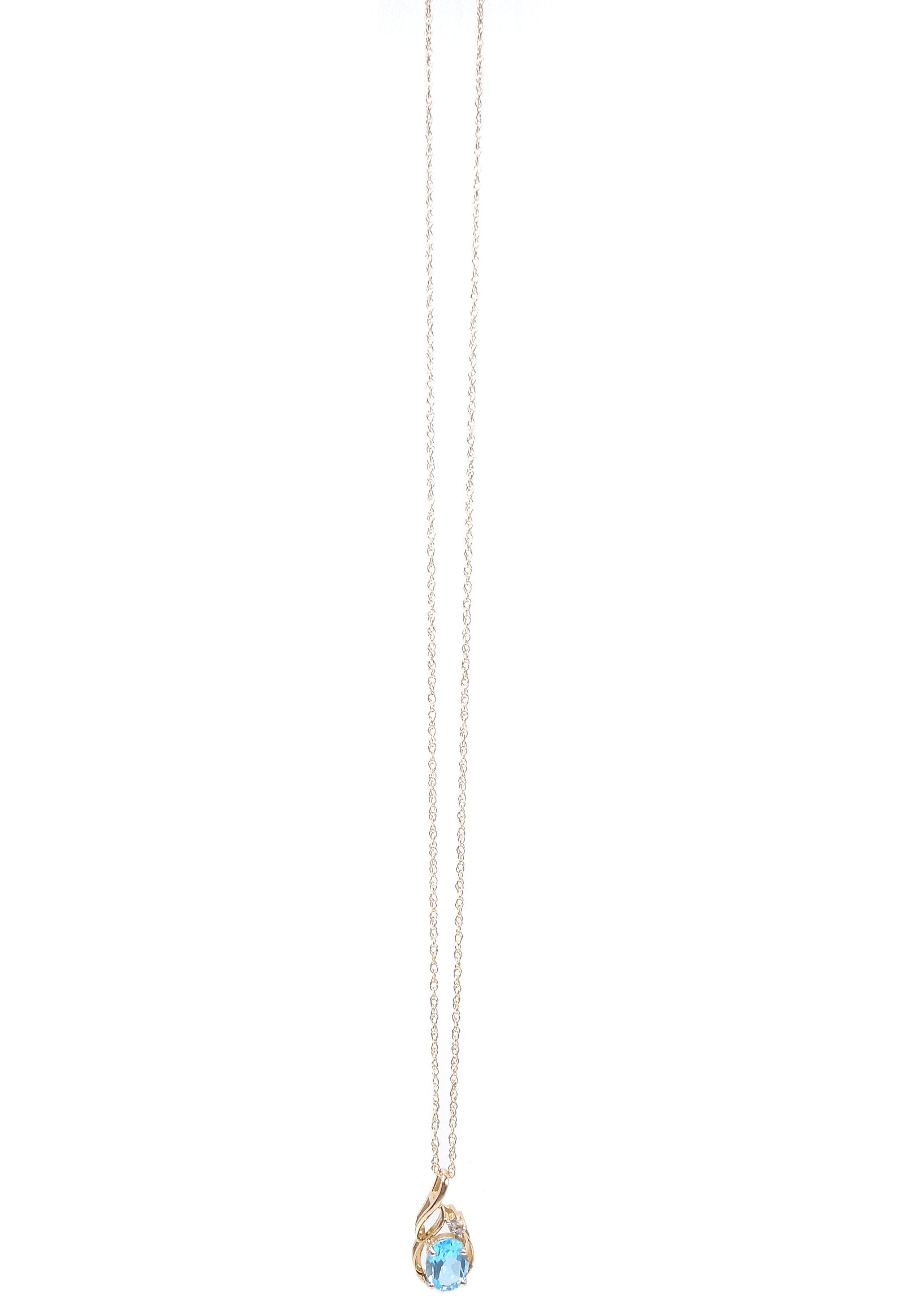 14K Yellow Gold Oval Blue Topaz and Diamond Necklace