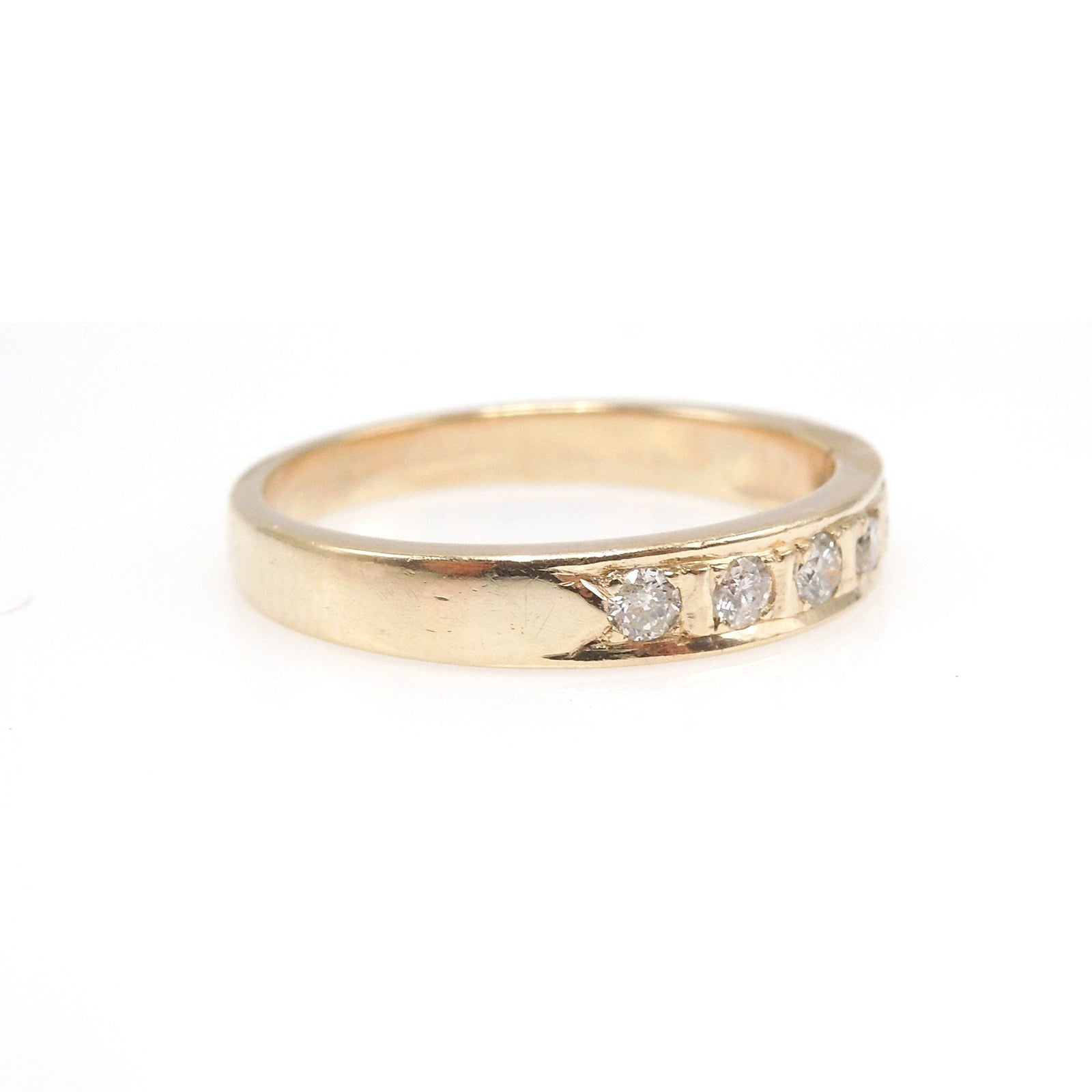 Five Diamond 18K Yellow Gold Midcentury Wedding Band
