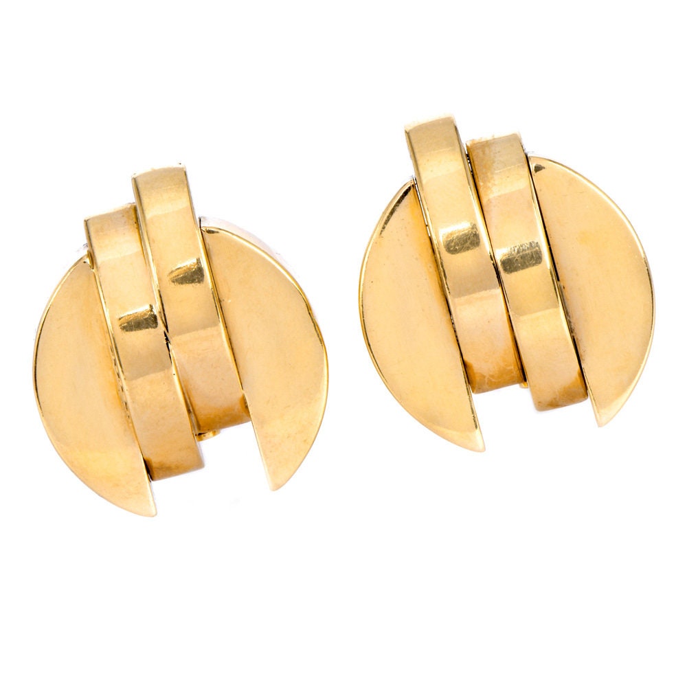 Large Vintage 14K Yellow Gold Retro Clip Earrings
