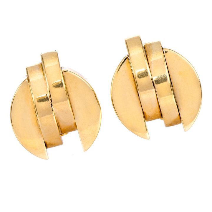 Large Vintage 14K Yellow Gold Retro Clip Earrings