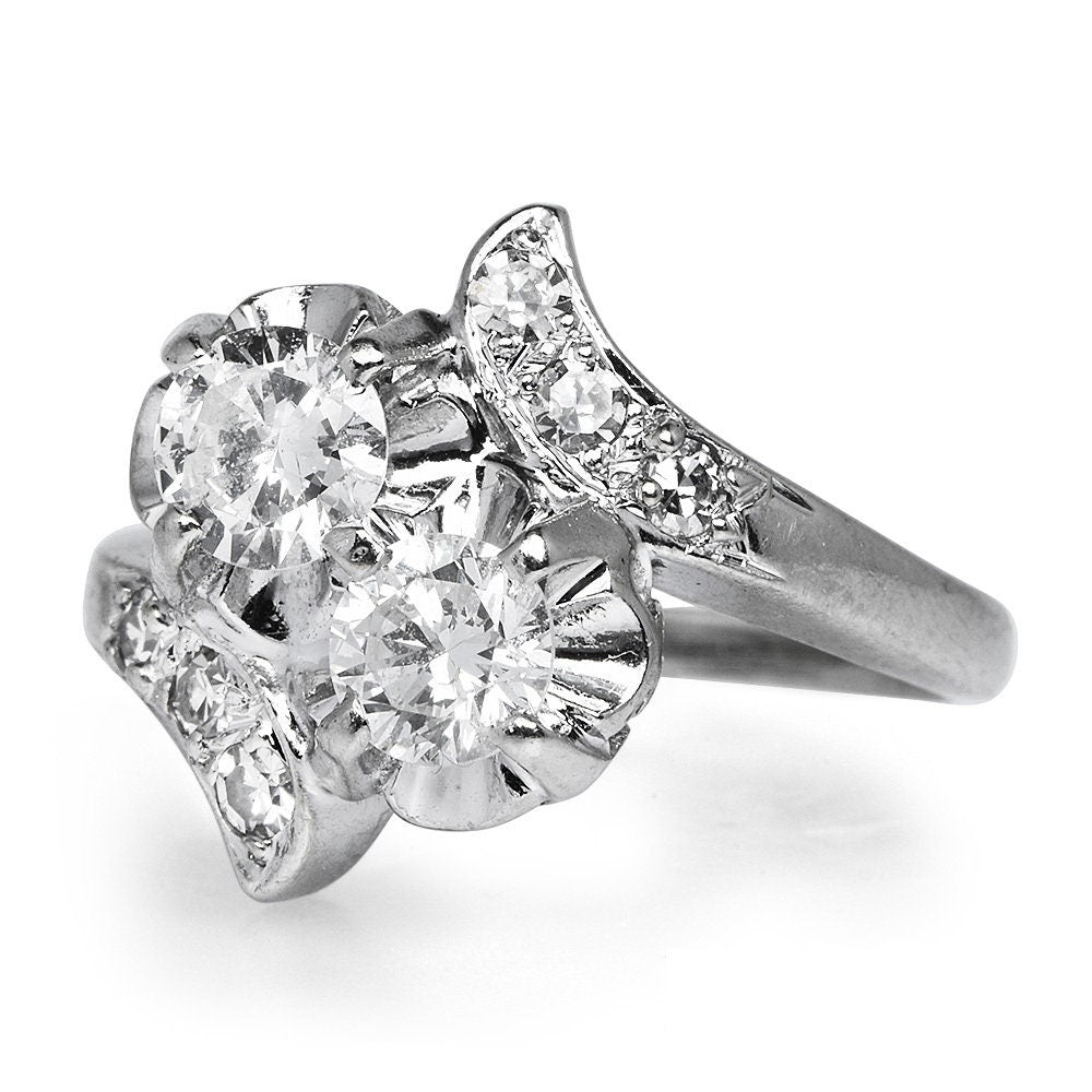 1940s Diamond and White Gold Bypass Two Stone (Moi et Toi) Engagement Ring