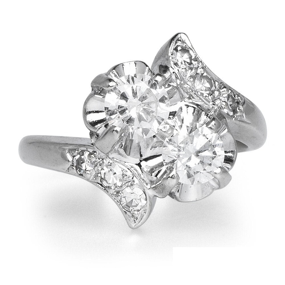 1940s Diamond and White Gold Bypass Two Stone (Moi et Toi) Engagement Ring