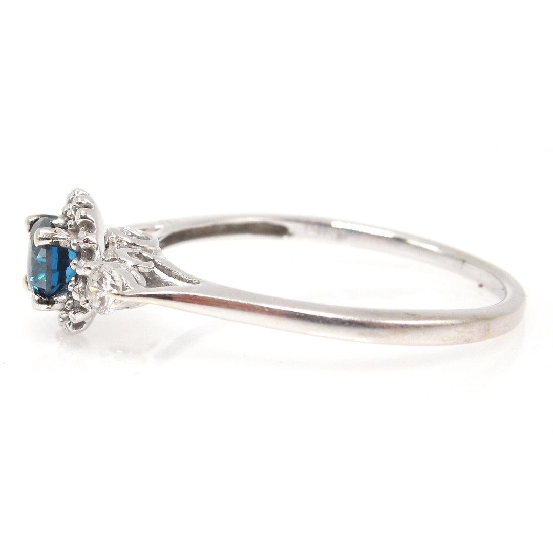 Third of a Carat Teal Blue Diamond Engagement Ring with Halo and Hidden Diamond