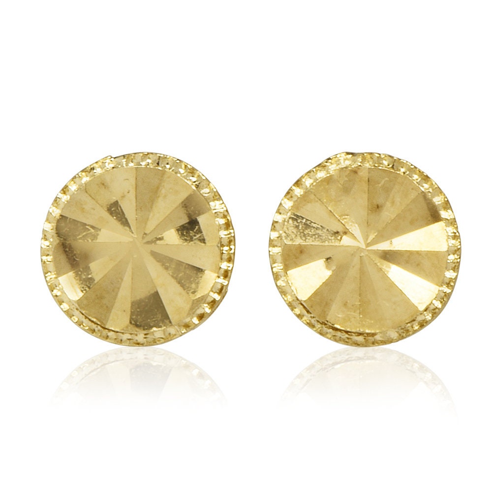 Small Textured 14K Yellow Gold Round Sun Disc Stud Earrings