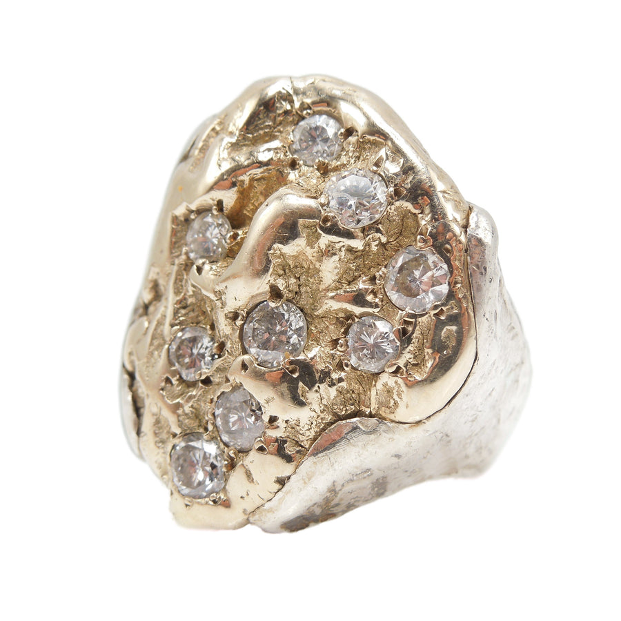 Designer Gold Nugget and Sterling Silver Ring with 1.40ct of Diamonds