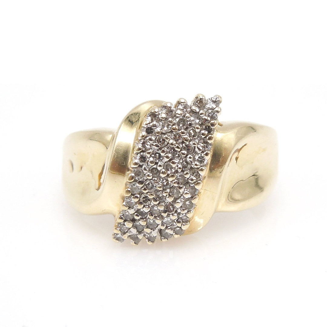 Vintage Micropavé Diamond and Gold Swirl Bypass Ring