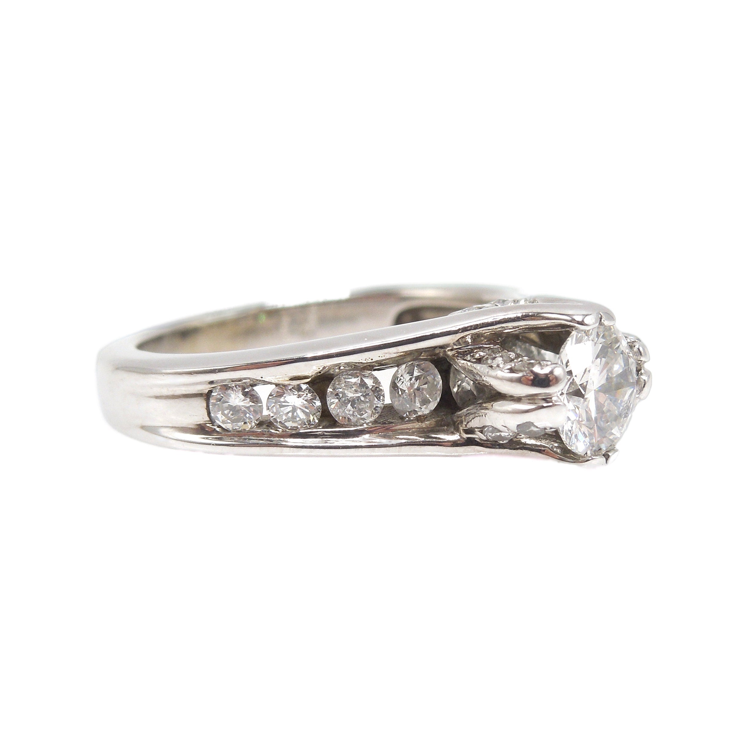 Half Carat Diamond Accented and Encrusted Engagement Ring in 14K White Gold