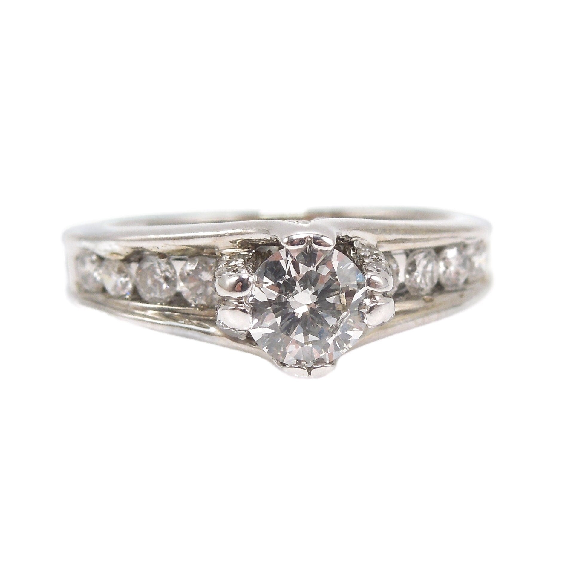 Half Carat Diamond Accented and Encrusted Engagement Ring in 14K White Gold