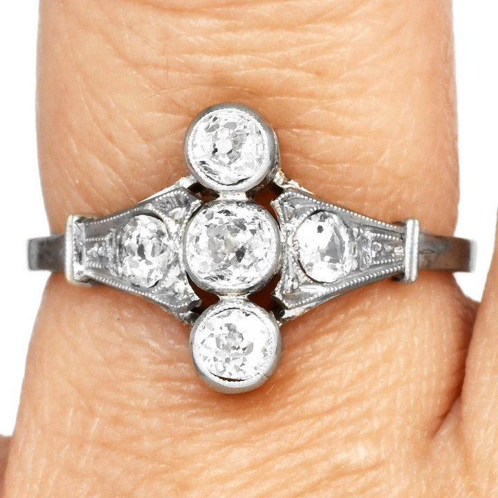 Antique Cruciform Engagement Ring in White Gold with European Cut Diamonds