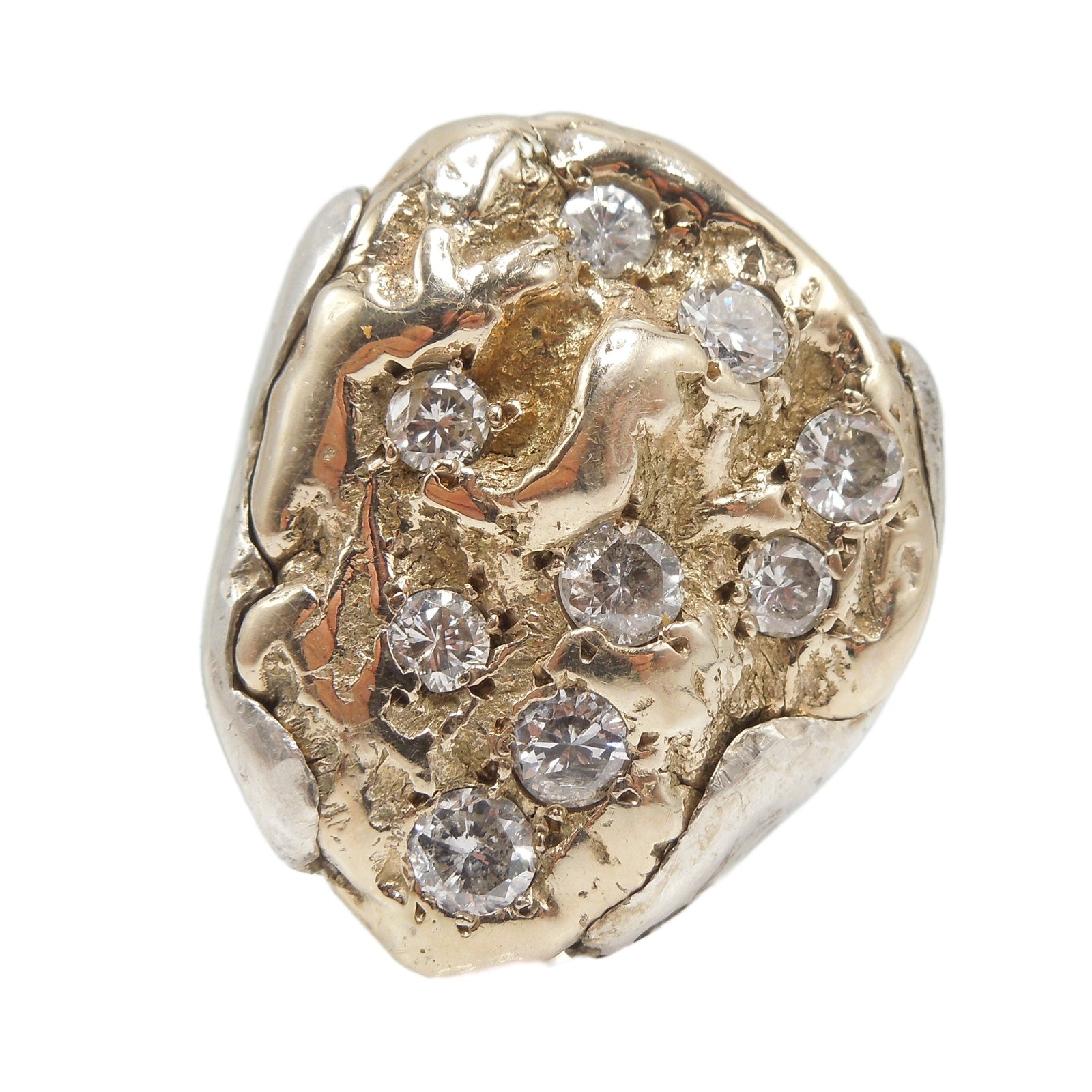 Designer Gold Nugget and Sterling Silver Ring with 1.40ct of Diamonds