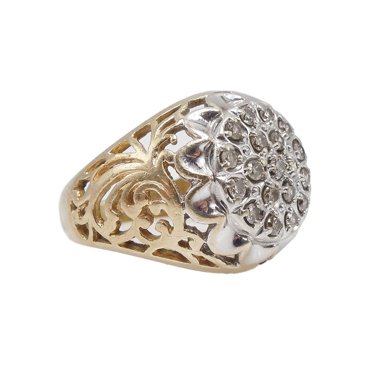 Oversized 10K Yellow and White Gold Bicolor Diamond Cluster with Filigree