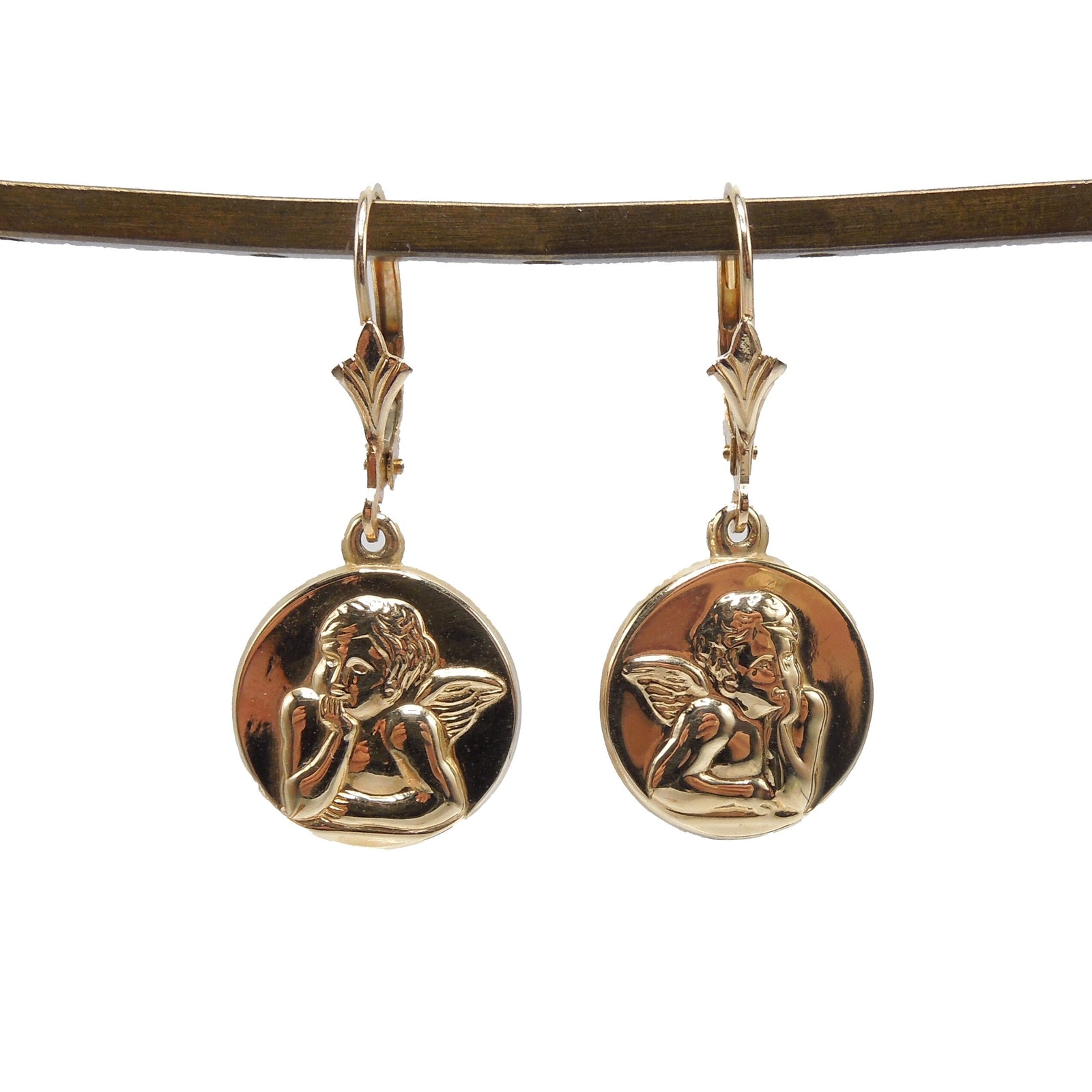 Michael Anthony 14K Yellow Gold Cupid Circle Earrings with Lever Backs for Pierced Ears