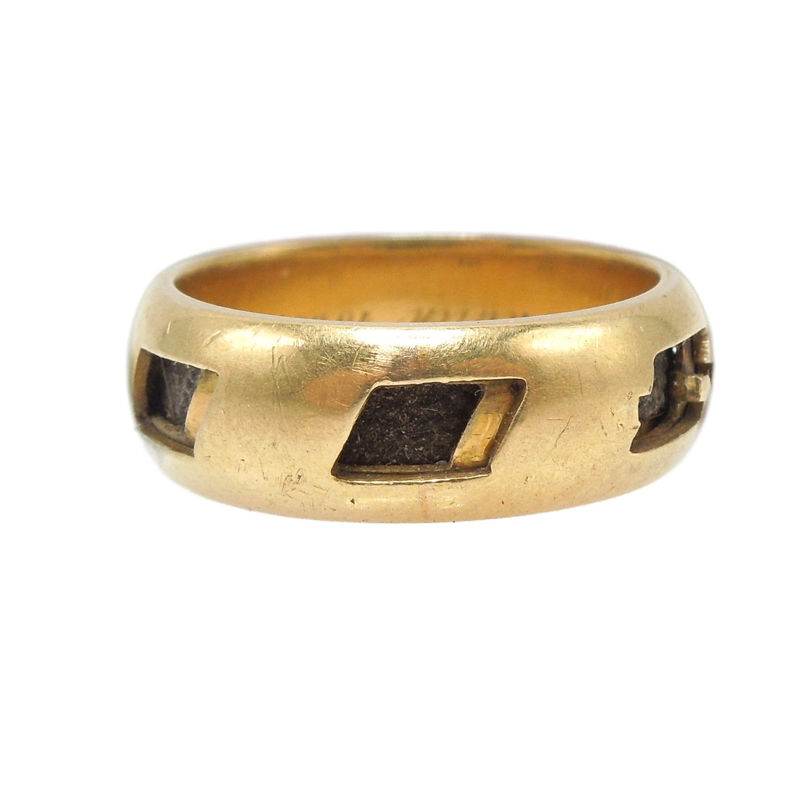 Antique Victorian Mourning Ring with Trap Window and Hair Intact (ca. 1885)