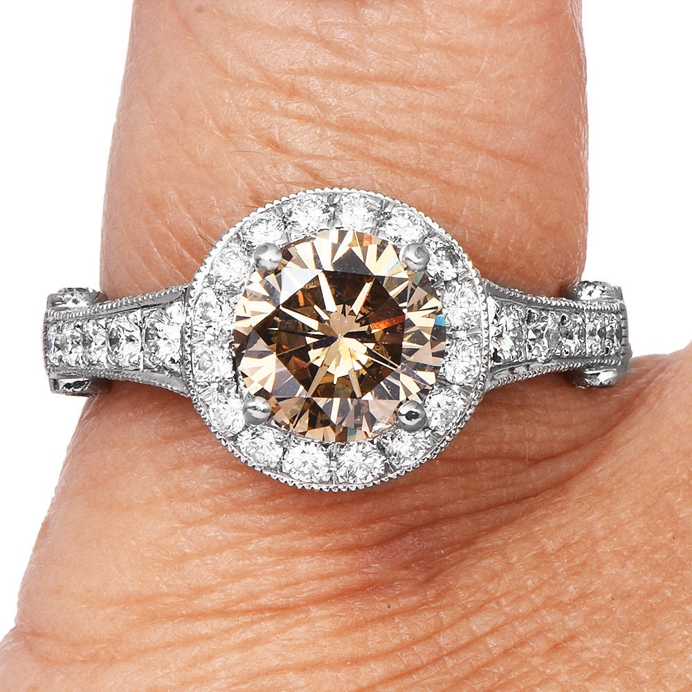 GIA Certified 1.62ct Fancy Dark Yellowish Brown Diamond Engagement Ring in Platinum with Halo