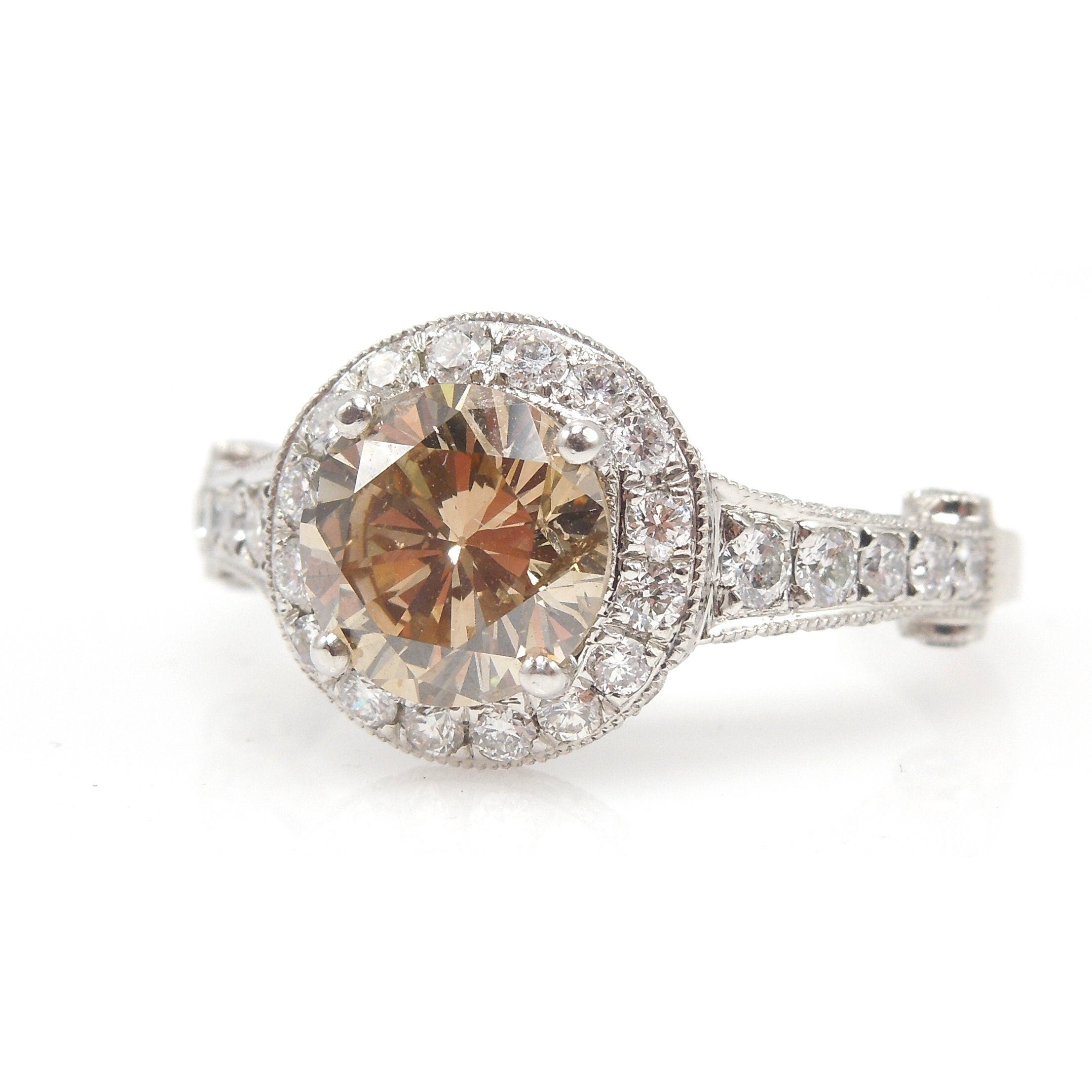 GIA Certified 1.62ct Fancy Dark Yellowish Brown Diamond Engagement Ring in Platinum with Halo