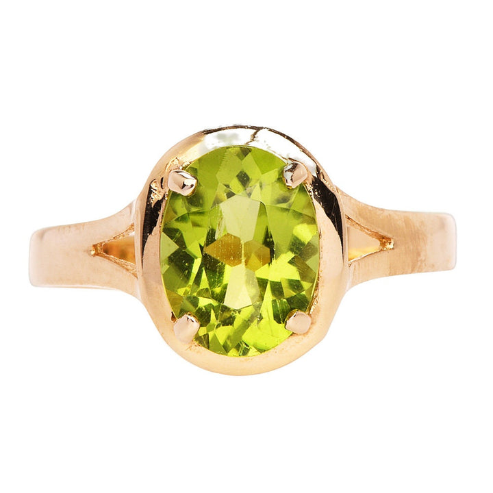 14K Yellow Gold Oval Lime Green Peridot Solitaire Ring