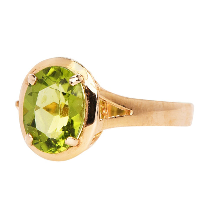 14K Yellow Gold Oval Lime Green Peridot Solitaire Ring