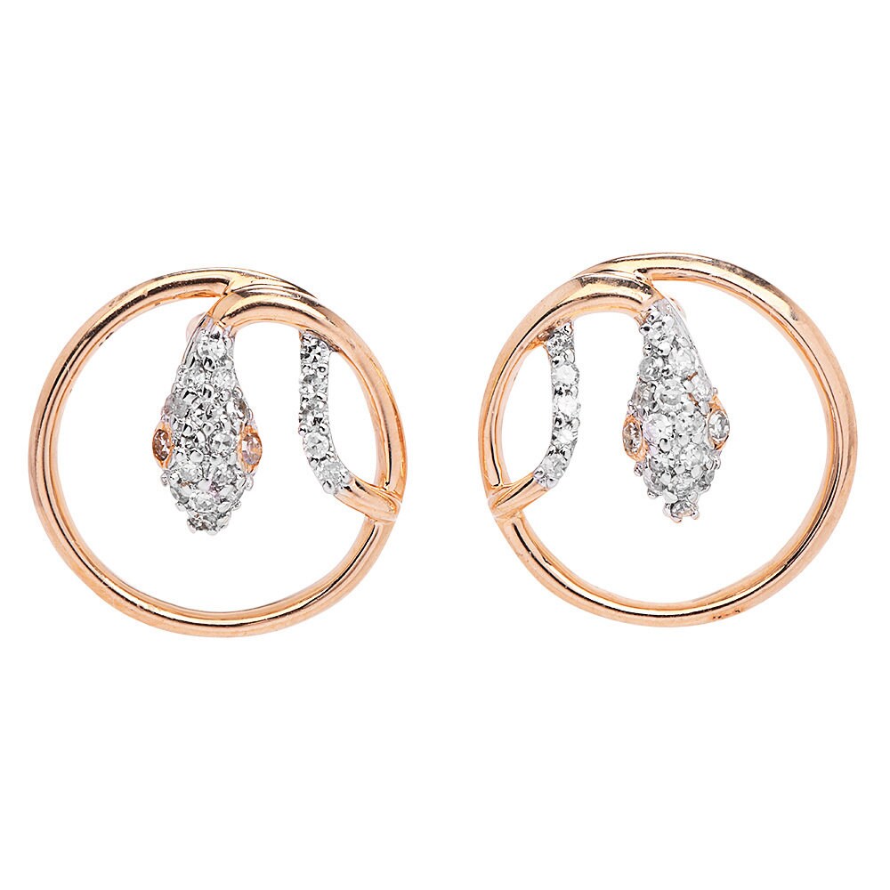 14K Yellow and White Gold Diamond Snake Stud Earrings