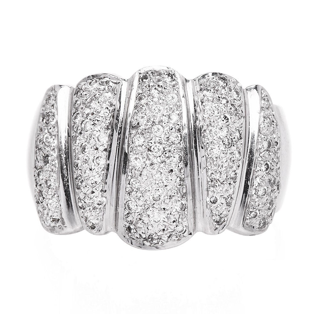 Wide Textured Pavé Diamond Band in 18K White Gold