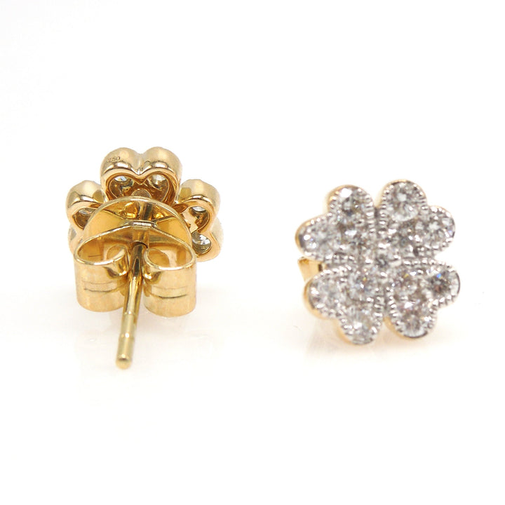18K Yellow Gold and Diamond Four Leaf Clover Stud Earrings