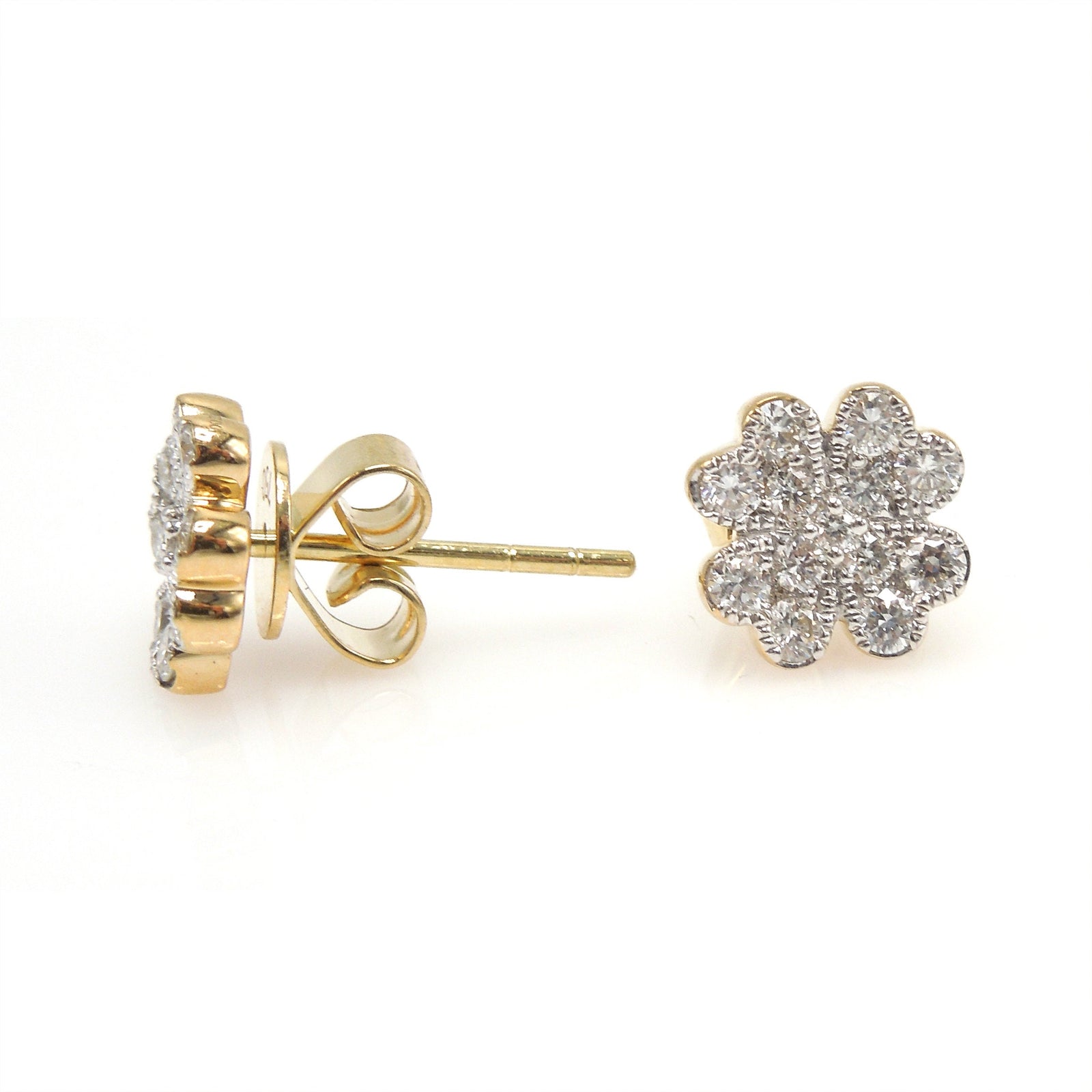 18K Yellow Gold and Diamond Four Leaf Clover Stud Earrings