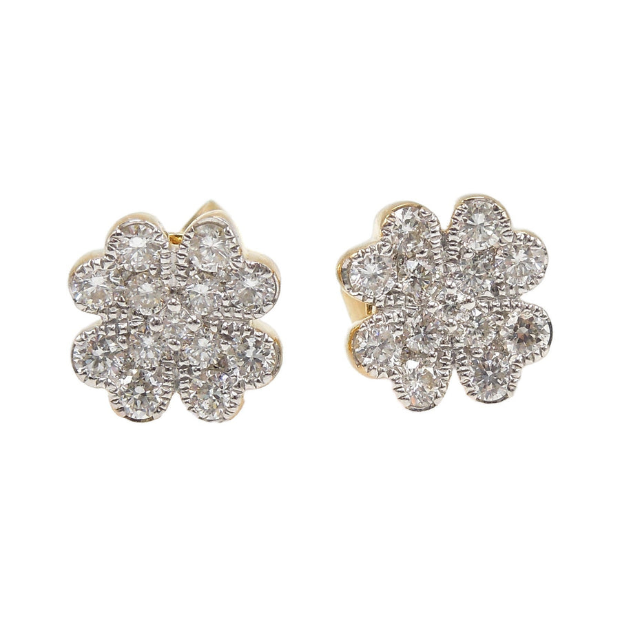 18K Yellow Gold and Diamond Four Leaf Clover Stud Earrings