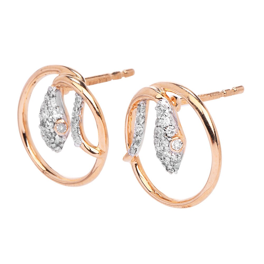 14K Yellow and White Gold Diamond Snake Stud Earrings