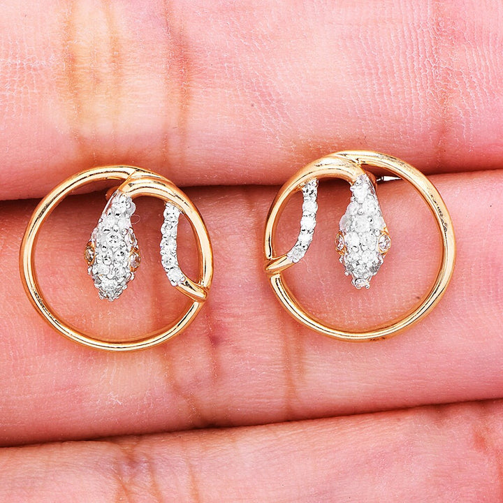 14K Yellow and White Gold Diamond Snake Stud Earrings