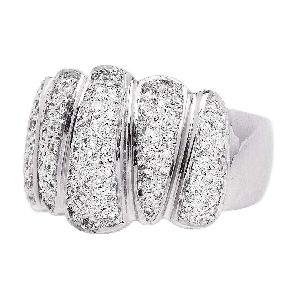 Wide Textured Pavé Diamond Band in 18K White Gold