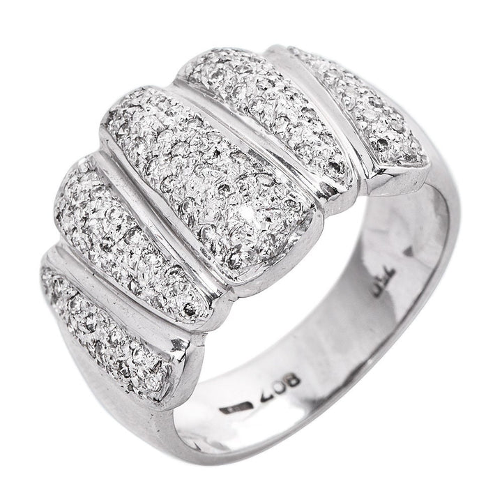 Wide Textured Pavé Diamond Band in 18K White Gold