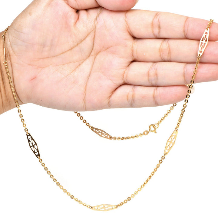 Vintage 18K Yellow Gold 23.5'' Long Geometric Link Rolo Chain Necklace With Spring Ring Clasp