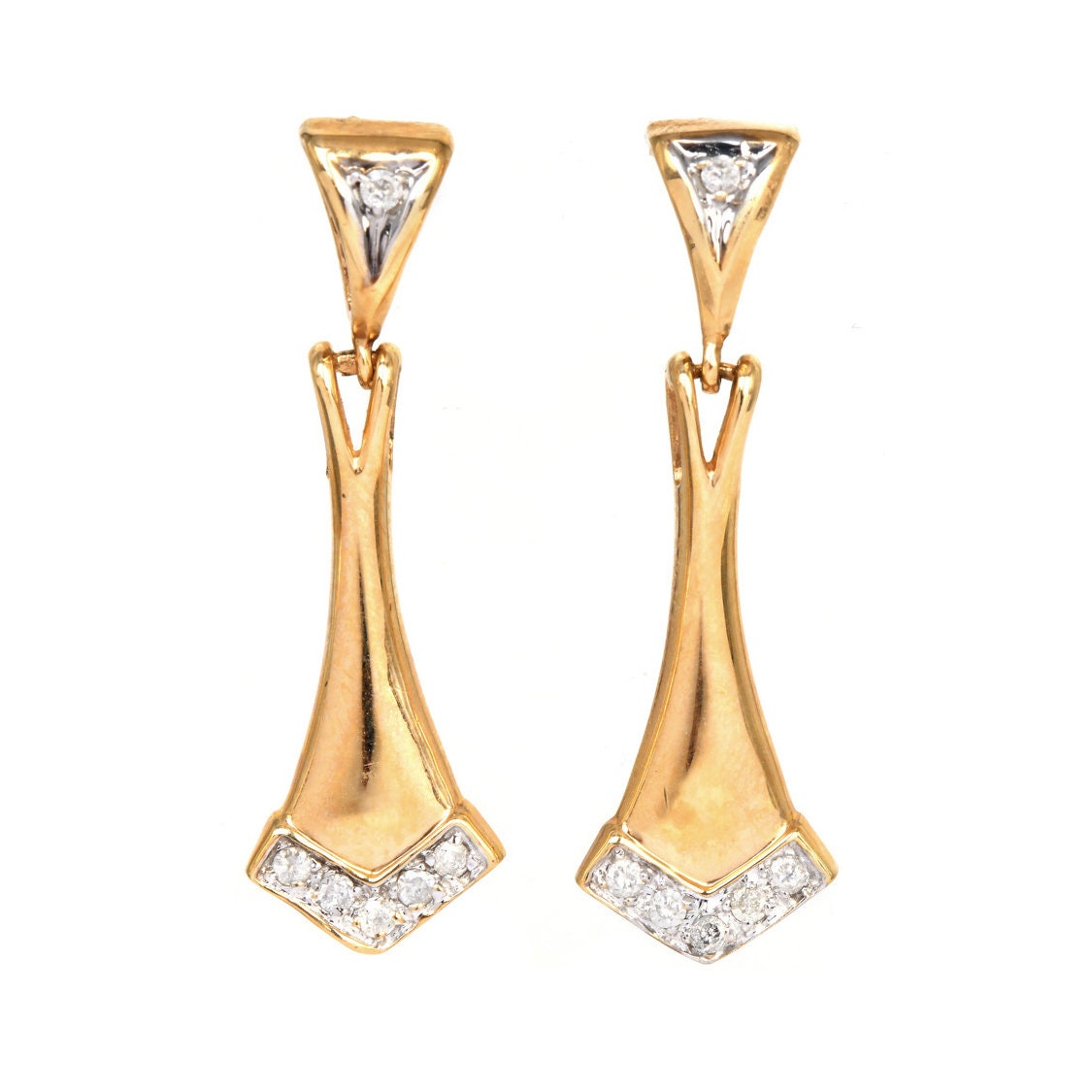 Estate Diamond and 14K Yellow Gold Geometric Drop Earrings