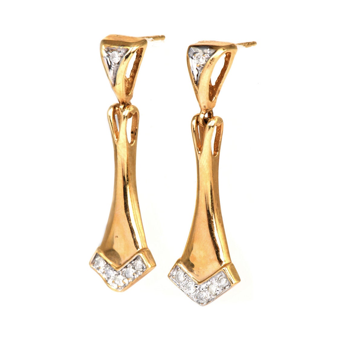 Estate Diamond and 14K Yellow Gold Geometric Drop Earrings