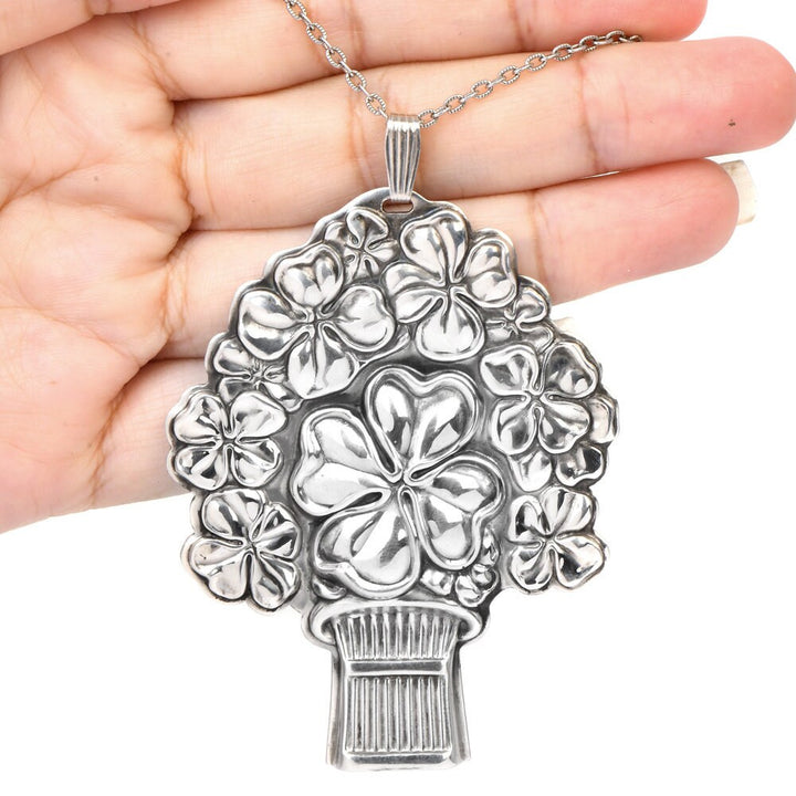 Reed & Barton Four Leaf Clover Basket Sterling Silver Good Luck Whistle Pendant