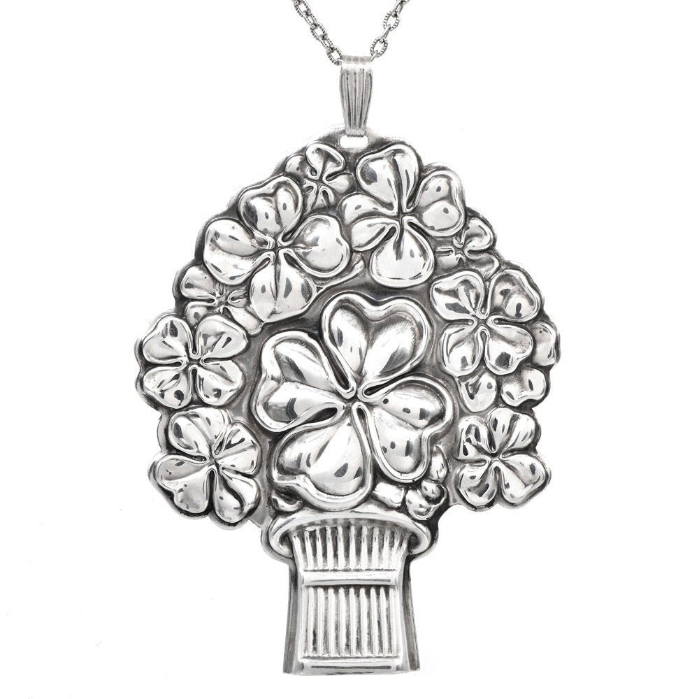 Reed & Barton Four Leaf Clover Basket Sterling Silver Good Luck Whistle Pendant