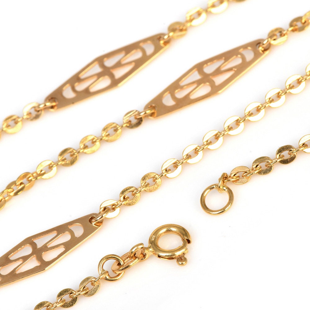 Vintage 18K Yellow Gold 23.5'' Long Geometric Link Rolo Chain Necklace With Spring Ring Clasp