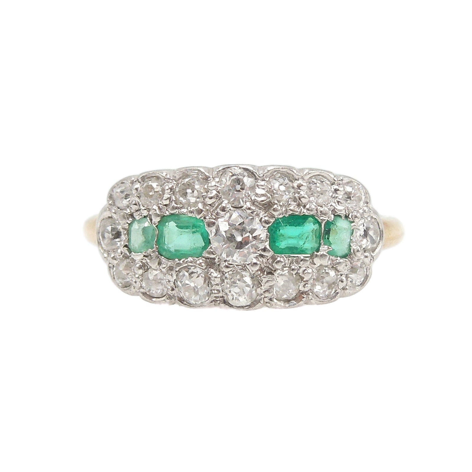Antique Chapin & Hollister Co. Platinum and 18K Yellow Gold Diamond and Emerald Ring