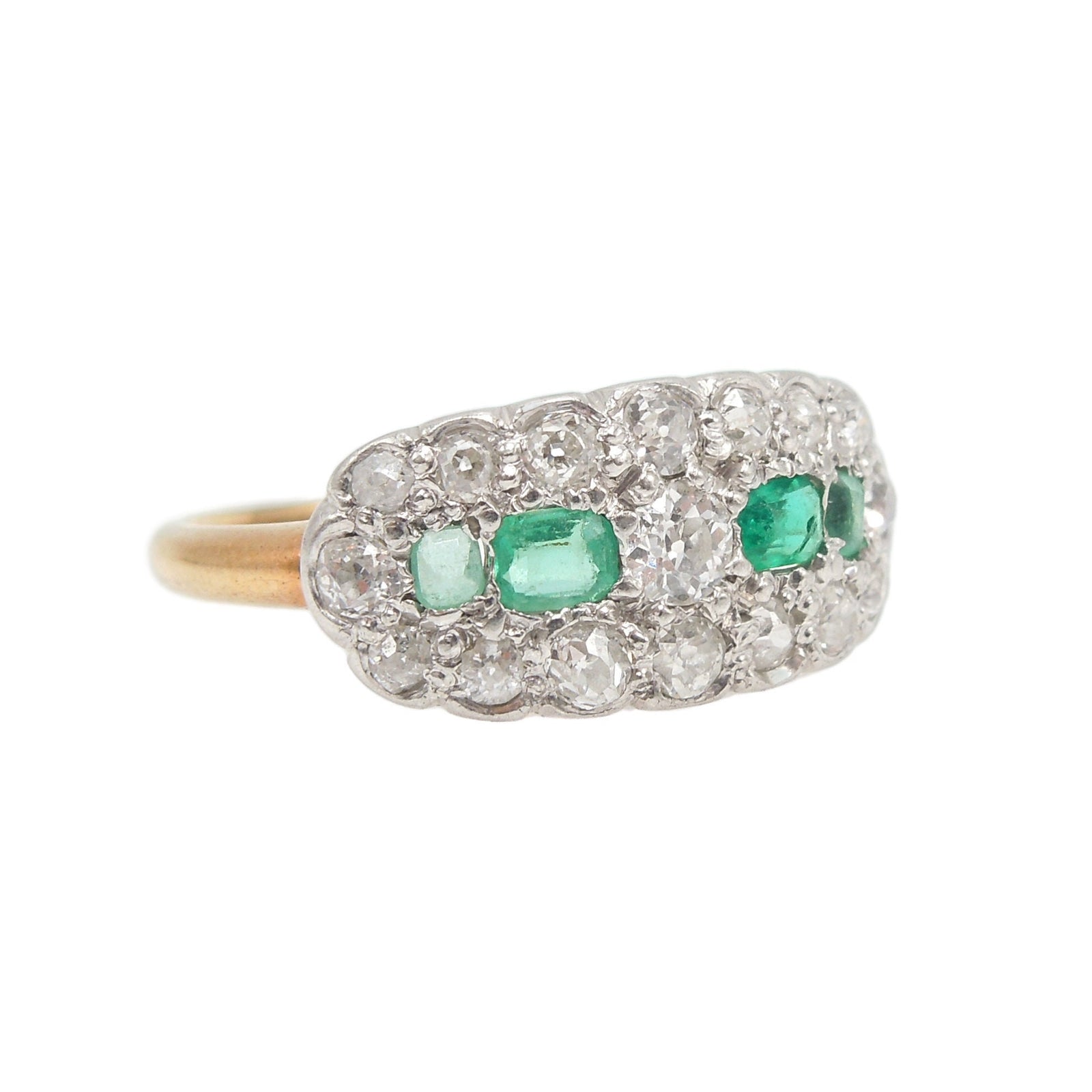Antique Chapin & Hollister Co. Platinum and 18K Yellow Gold Diamond and Emerald Ring